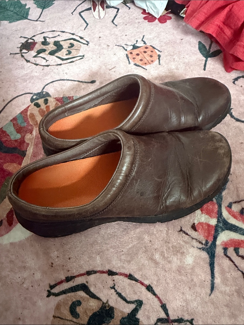 Merrell Women's Brown Leather Slip-On Clog with Orange Insole